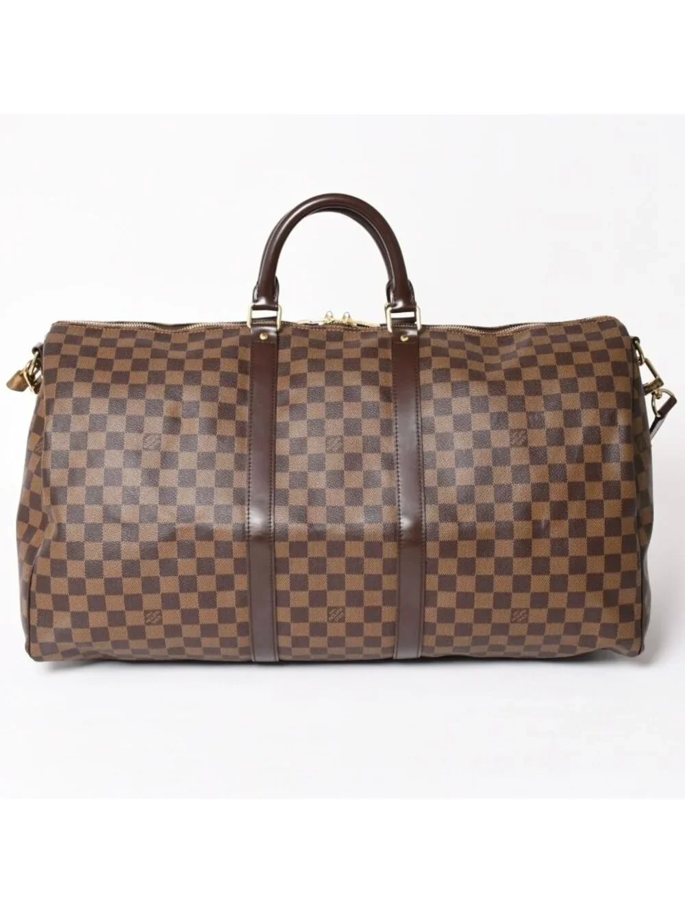 Louis Vuitton Keepall Bandouliere 55 Boston Bag Damier Ebene Brown Gold